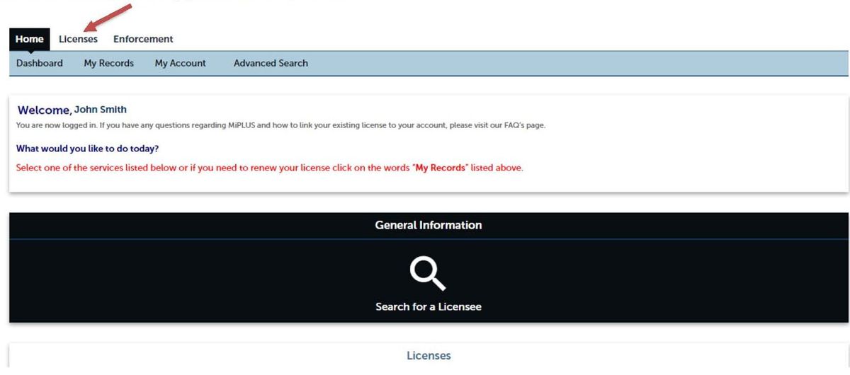 Step 2: Click on "Licenses"